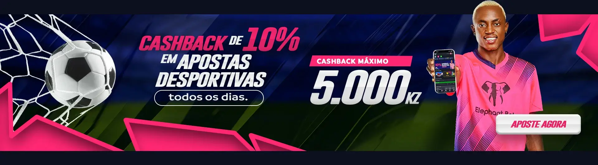 Cashback de 10% em apostas desportivas na Elephante Bet